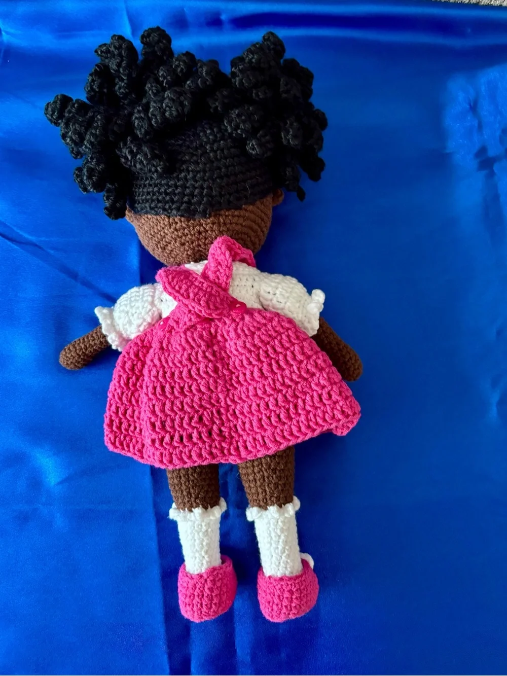 Handmade Pink Crochet Doll with White Accents - Soft Plush Play Doll
